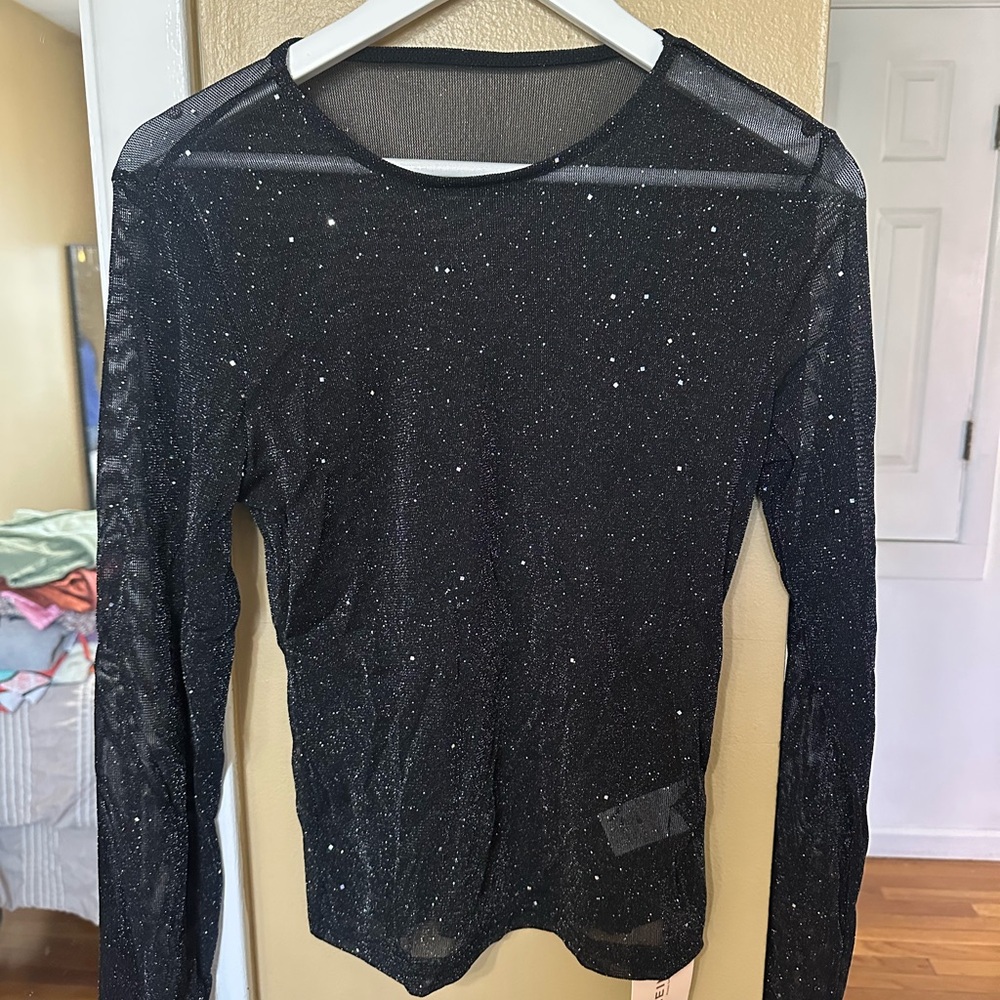 Black Glitter Long Sleeve Top